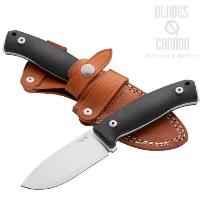 Lion Steel M2M GBK Fixed Blade Knife, M390 Satin, G10 Black, Leather Sheath